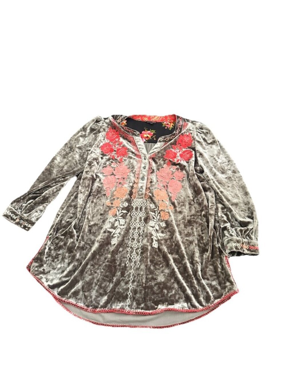 John Mark Embroidered Velvet Tunic Womens Medium